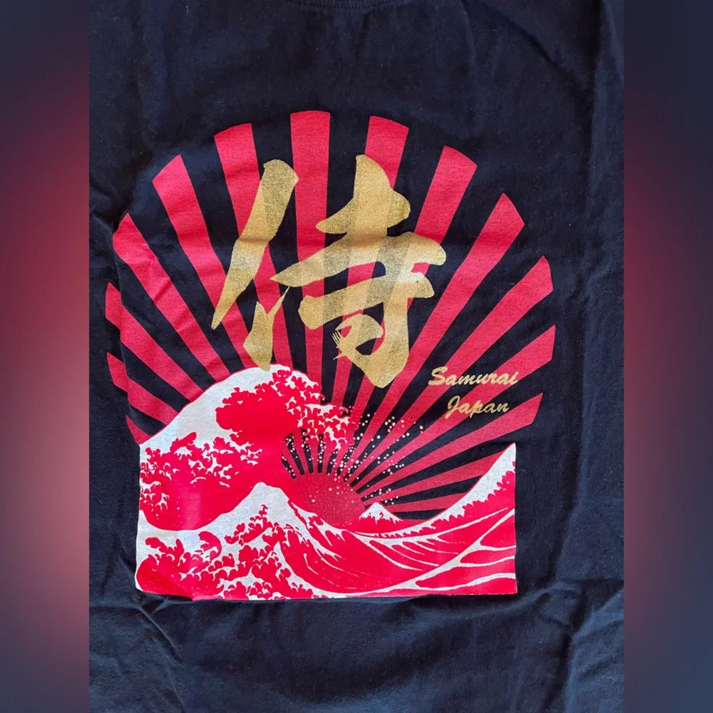 Japan Samurai Graphic T-Shirt Short Sleeves Unisex Black Size L